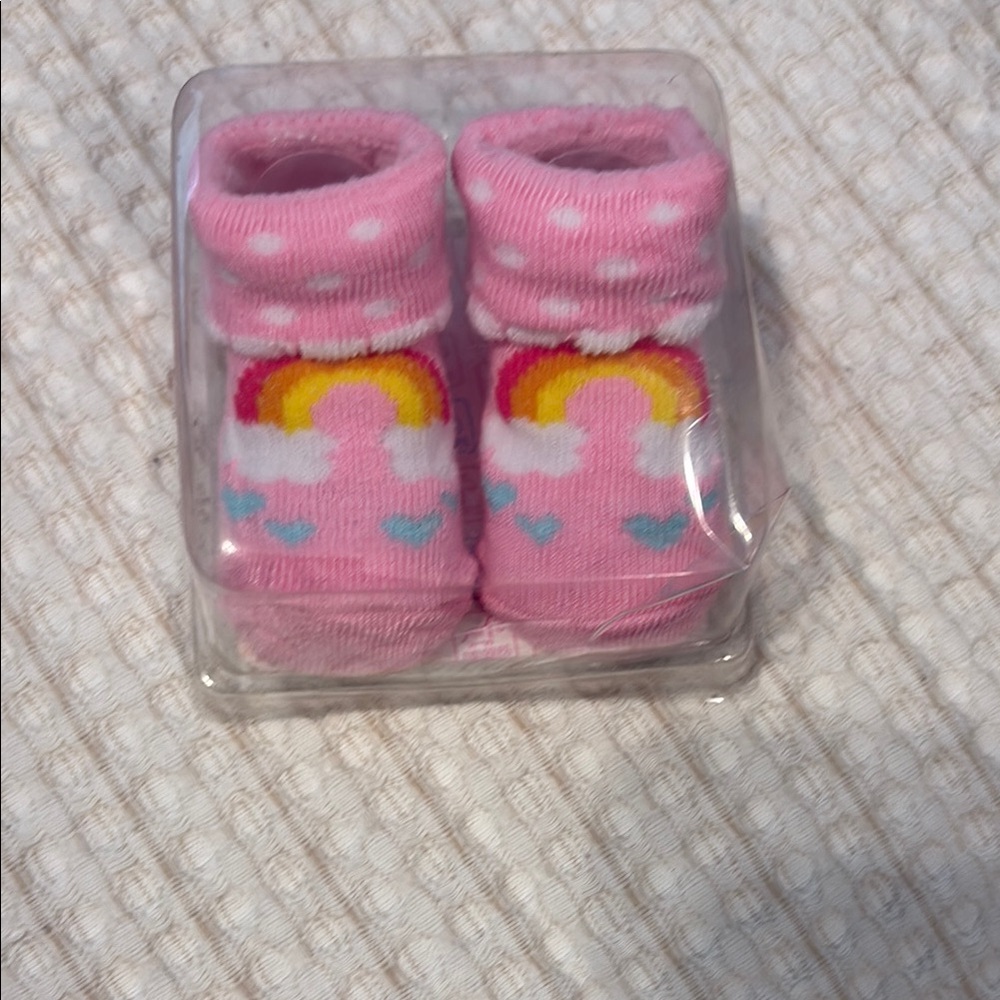 Pink Baby Socks with Rainbow Design